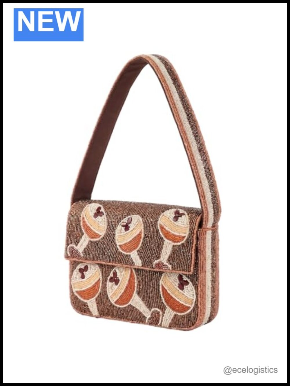 Handmade Beaded Shoulder Bag Martini Design Compact Purse Gift for Women